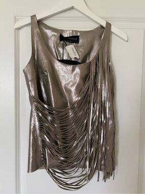 NWT Nour Hammour Retrograde Metallic Leather Fringe.
